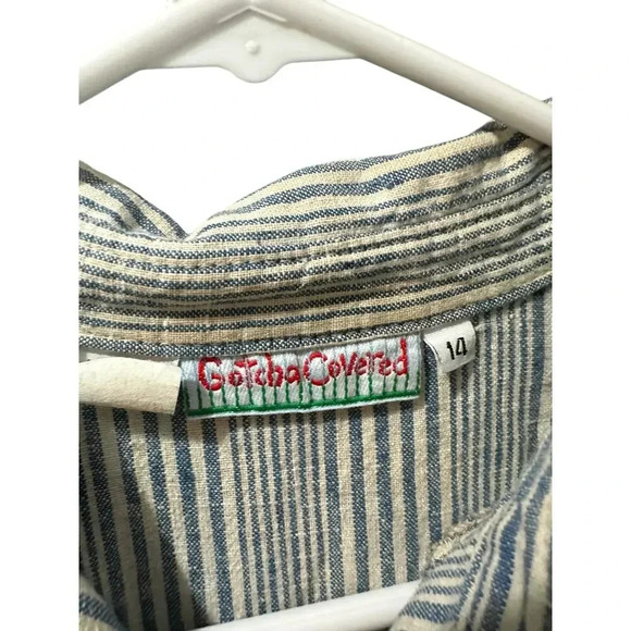 Vintage Gotcha Covered White & Blue Striped Button-Down Midi Dress Size 14 - Picture 4 of 9